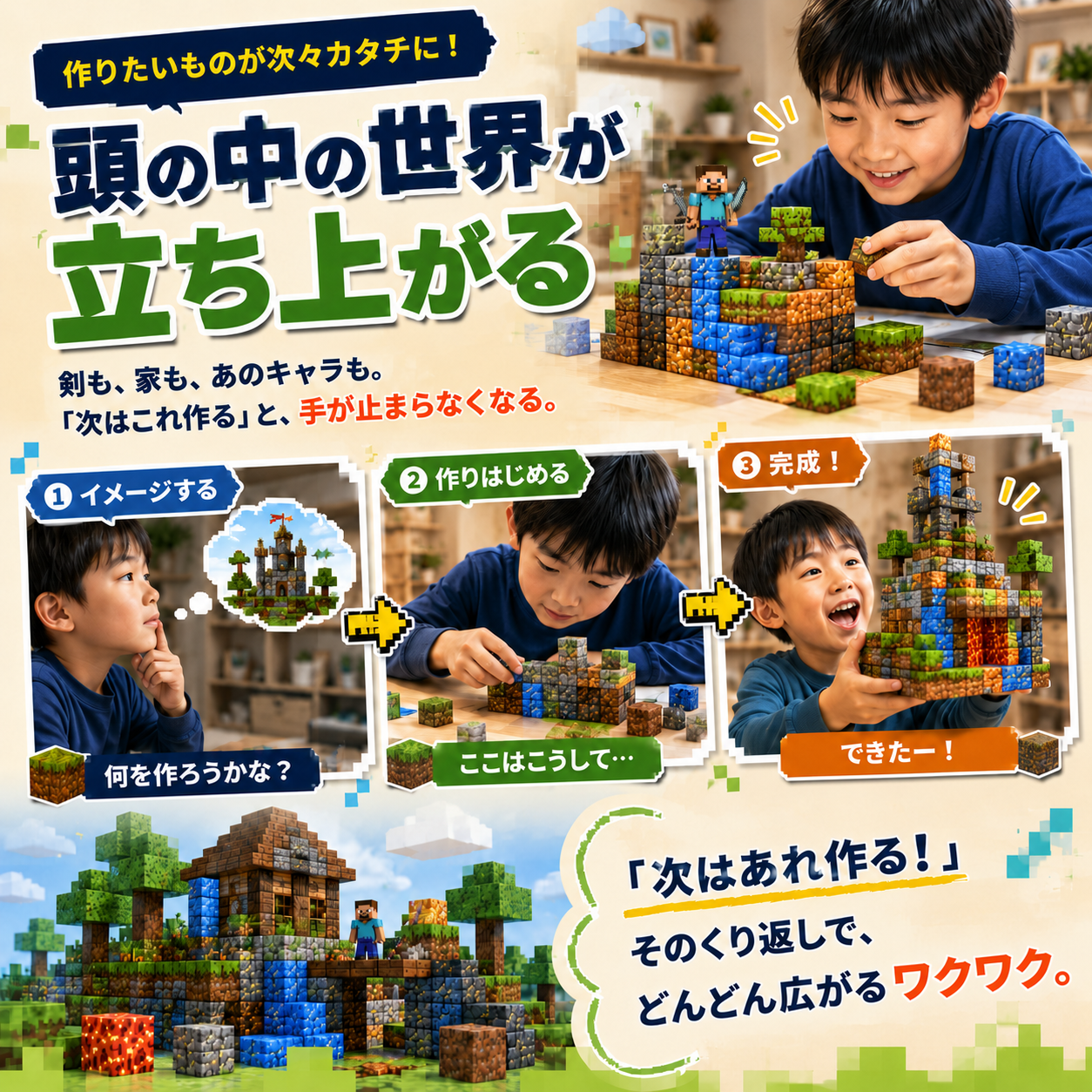 ピタッとキューブ｜手で作るドット風マグネットブロック