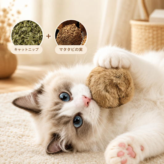 天然うさぎ毛のふわもこ猫ボール｜くわえて遊べる上質やわらかおもちゃ